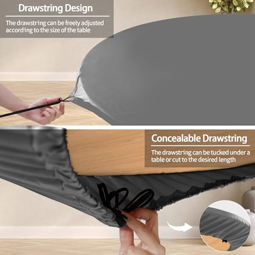 Fitted Dark Grey Black Round Tablecloth for 45-52" Tables Modern Large Non Slip Water Resistant Table Covers Spring Autumn Outdoor Garden Essential College Dorm Things Apartment Kit