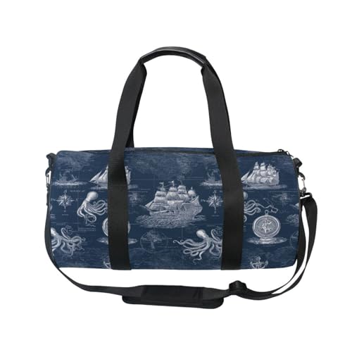 Sailing Boat Sports Duffel Bag Lightweight Barrel Gym Bag with Multiple Compartments, Adjustable Strap and Full Print Design for Sports Workout and Short Trip Essentials2