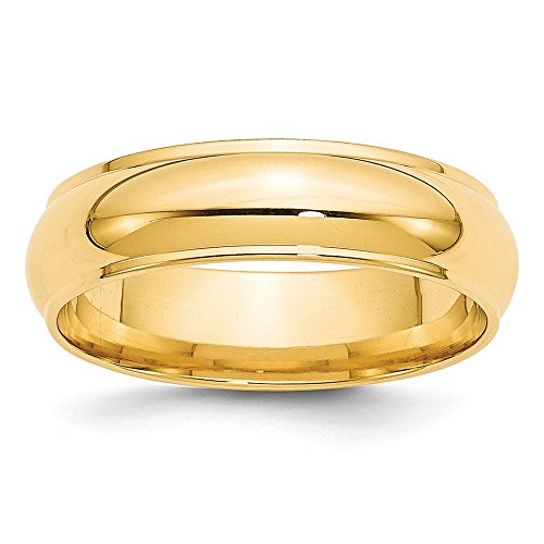 Solid 14k Yellow Gold 6mm Plain Classic Dome with Flat Edge Wedding Band Ring