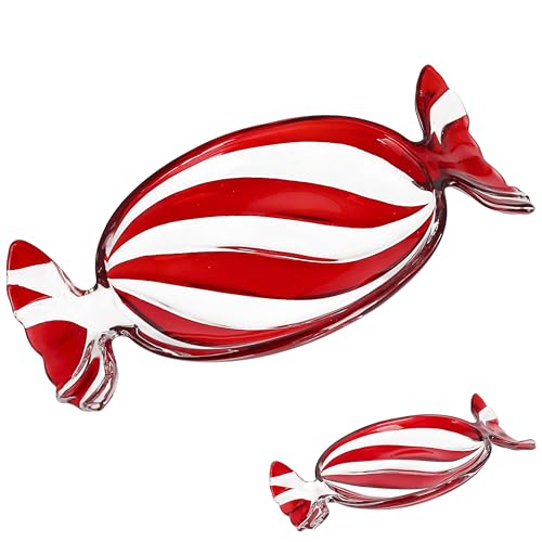 Dekoteller 'Bonbon' | Glas weiß rot 23x3x11cm | Teller in Bonbonform...