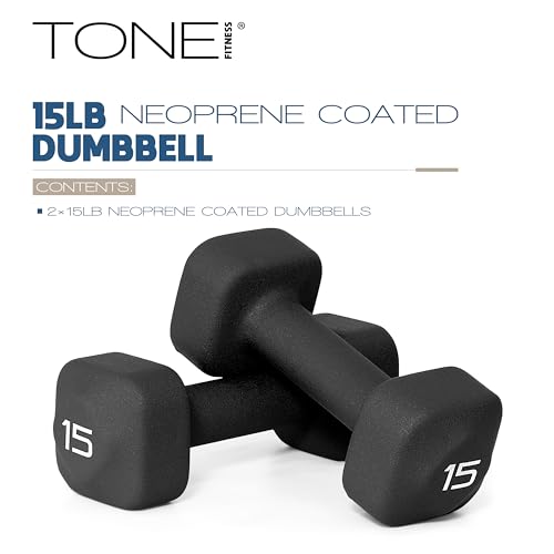 Tone Fitness Neoprene Dumbbell Weight Pairs with Anti-Roll Square Head | Multiple Options