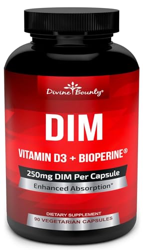 DIM Supplement 250mg with Vitamin D3 Plus BioPerine - Diindolylmethane Menopause & Estrogen Support, Hormone Balance Support for Women and Men - 90 Vegetarian Caps