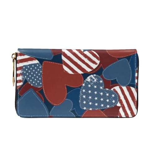 Leather Wallet For Women And Men American Flag Heart Clutch Purse Wristlet Bag Credit Card Holder Wallet2