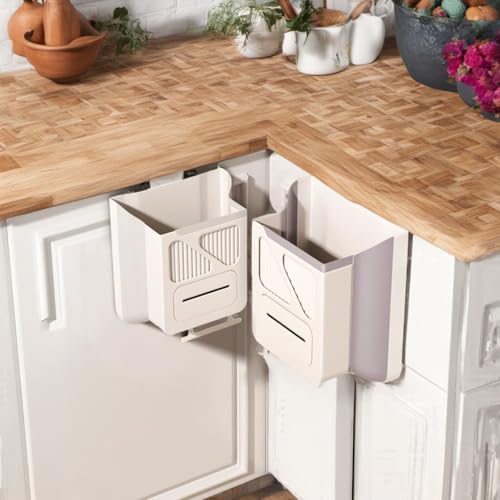 Image of Household Foldable Trash can, Kitchen Cabinet Door Hanging Type, Thickened Garbage can 2.64 gallons (About 10 liters) (Grey, Large) (Ashen)