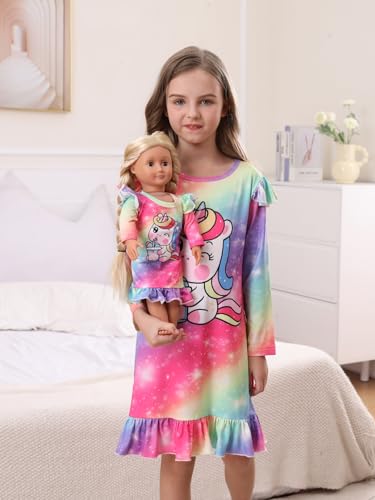 Bow Dream Toddler Girl Dress Cute and Matching American Girl Doll Clothes for Girls Cartoon Pattern Long Sleeve Dress2