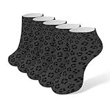 LITPUZC Women's Fashion Ankle Socks Funny Running Low Cut Socks Dark Gray Black Leopard Cheetah Print No Show Athletic Sock Soft Breathable Crew Sock 5 Pairs