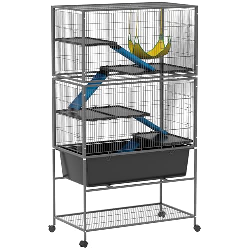 PawHut Kleintierkäfig, Nagerkäfig Frettchenkäfig mit ausziehbarem Tablett Mäusekäfig mit Rampen...