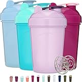 [4 Pack] 20 oz Shaker Bottle | Protein Shaker Bottle 4-Pack with Mixing Agitators (Light Blue, Laven