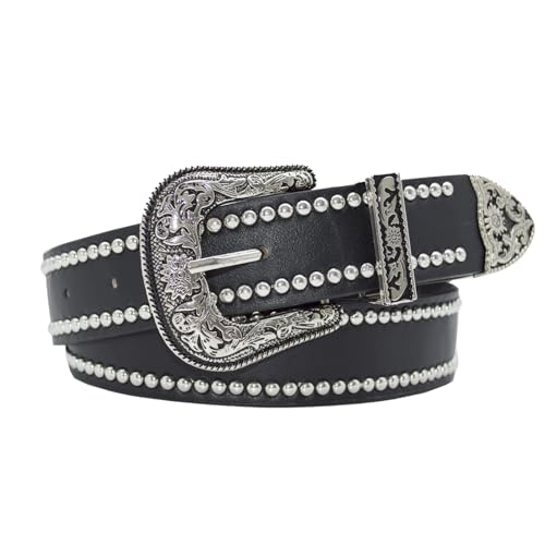 Western Belt for Women Cowgirl Cowboy Belts with Vintage Buckle Studded Western Belt