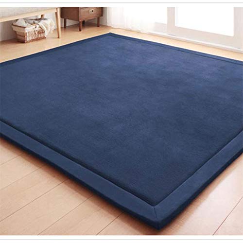 Love House Terciopelo Moquetas Sala De Estar Dormitorio Alfombra Sólido Rectangular Alfombra Manchar-Resistente Alfombra De Corredor Pasillo,niños Jugando Mat -Azul Marino 100x100cm(39x39inch)