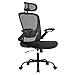 SONGMICS Sedia da Ufficio Girevole, Sedia di Rete da Computer Ergonomica, Supporto Lombare, Oscillante, Seduta 53 cm, Braccioli Pieghevoli, Poggiatesta, Nero Inchiostro OBN047B01