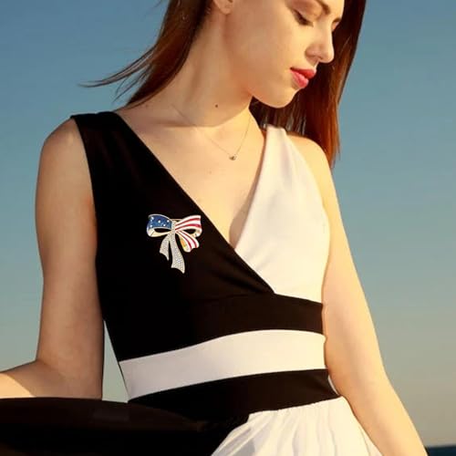 Image of USA Flag Brooch Pin for Women American Flag Brooches 4th of July Patriotic Red White Blue USA Flag Lapel Pin American Patriotic Medal Brooches Dress Accessories for Independence Day