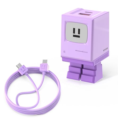 Aolcev USB C Cable for iPhone 17 Charger Fast Charging Robot USB C Wall Charger Block 20W Type C Cord Cute Fast Charging Blocks for iPhone 16 15 Pro Max iPad Galaxy S25 Phone Charging for Women Purple