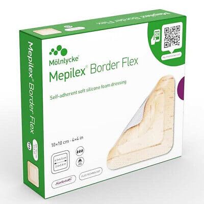 Mölnlycke Mepilex Border Flex - Apósitos de espuma de poliuretano con tecnología Safetac, 10 × 10 cm, 5 unidades (código de empresa 595300)