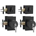 Goldenwarm Black Exterior Door Lock Set, Square Contemporary Matte Black Door Knob and Deadbolt Set, Heavy Duty Door Locks for Front Door (2 Pack)