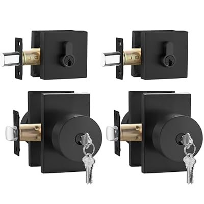 Goldenwarm Black Exterior Door Lock Set, Square Contemporary Matte Black Door Knob and Deadbolt Set, Heavy Duty Door Locks for Front Door (2 Pack)