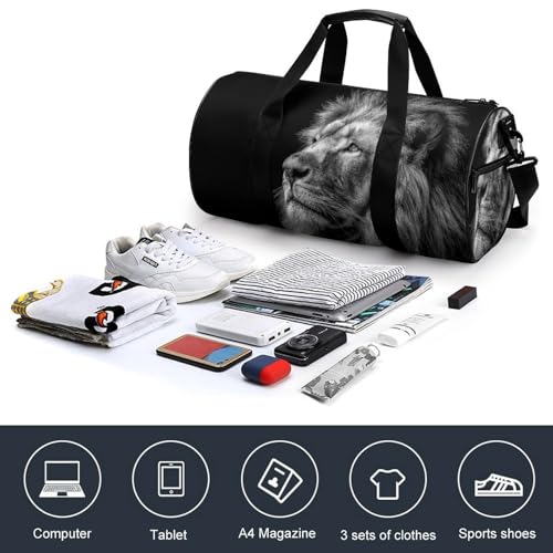 Majestic Lion Travel Gym Bag for Women Men Cylindrical Duffle Bag Sport Workout Bag with Shoulder Strap4