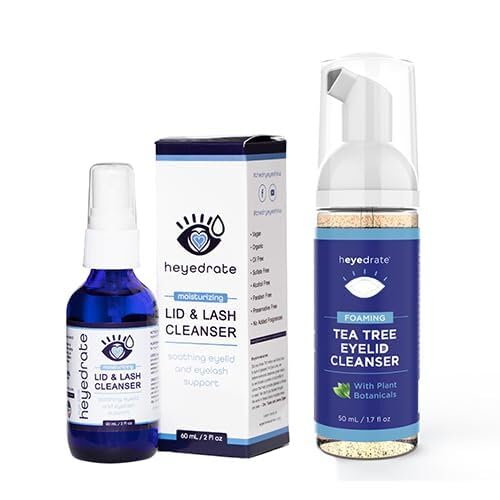 Heyedrate Foaming Tea Tree Face Wash & Eyelid Cleanser and Lid & Lash Cleanser Spray Bundle - Natural, Organic Cleanser with Aloe Vera - Gentle, Pure Hypochlorous Acid Spray for Eye Irritation (4oz.)