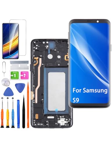 HLYGZX Pantalla de repuesto para Samsung Galaxy S9 LCD TFT, G960F G960, pantalla táctil, digitalizador, kit de piezas de reparación (negro con marco, sin huellas dactilares, sin pantalla curvada)