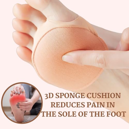 Image of Flammi 6 Pairs Ball of Foot Cushion Socks,Women's Toe Cover with Padding Toe Topper Liner Socks Non-Skid Bottom