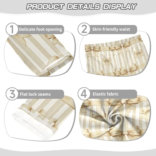Beige Bow Stripe Girls Leggings Kids Yoga Pants Dance Active Tights 4T3