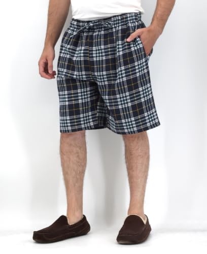 Image of Andrew Scott Men's Cotton Flannel Knee Length Shorts | Drawstring & Pockets Boxer Sleep Shorts | Multi Packs & Colors