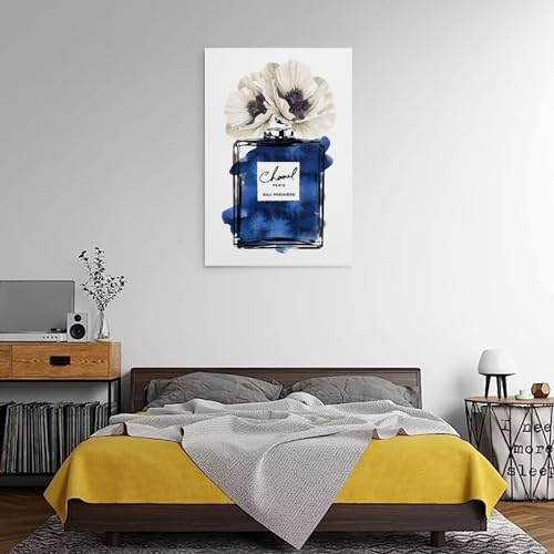 Image of BanLaArt Fashion Perfume Bottle Navy Blue With Black Canvas Print Poster Decorative Painting Wall Art Picture Modern Family Bedroom Decor 16x24inch(40x60cm), style
