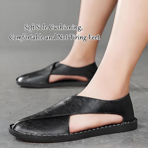 Soulario Leather Sandals for Men, 2025 New Large Size Mens Dress Flat Sandals, Open Side Cutouts Flat Sole3