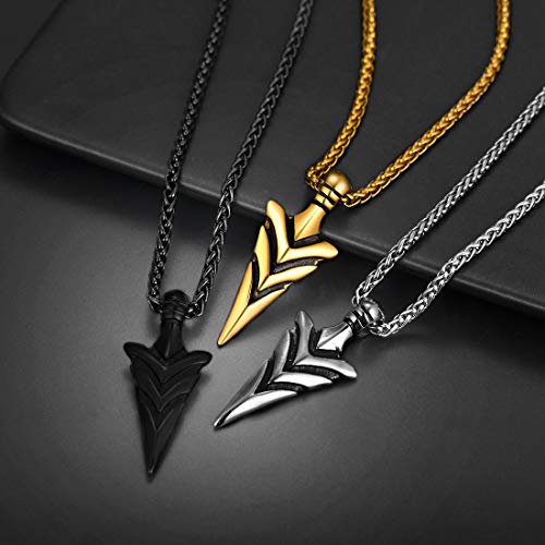 U7 Men Rock Hip Hop Jewelry Stainless Steel 18K Gold Plated Spear Point Arrowhead/Wolf Teeth Pendant Necklaces 22"3