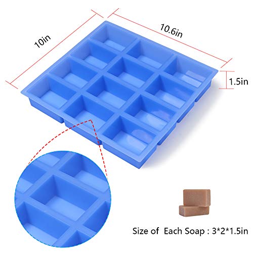 Jet Lag Rectangle Silicone Soap Molds for Handmade Soap Bar, 12 Bar Soap Making Mold with Flat Sides and Smooth Lines