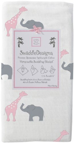 Image of SwaddleDesigns Marquisette Receiving Swaddle Blanket for Baby Boys & Girls, Soft Premium Cotton Muslin, Best Shower Gift, Pink Safari Fun, Parent Picks Award Winner