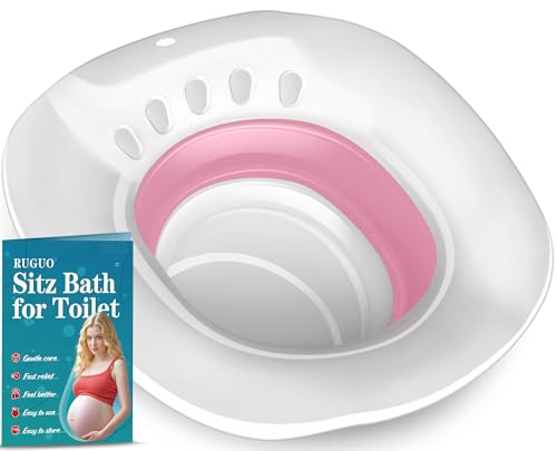 RUGUO Sitz Bath for Toilet Seat - Yoni Steam Seat - Sitz Bath for Hemorrhoids and Postpartum Care - Portable Bidet BPA Free - Foldable Basin for Epsom Salt Soak - Pink