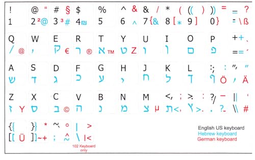 Pegatinas para teclado en hebreo, alemán e inglés, letras blancas miniatura 1