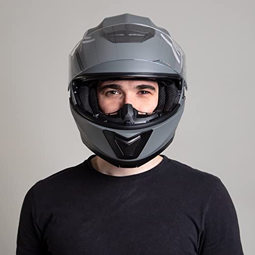 Westt Klapphelm Motorradhelm Integralhelm mit Sonnenlende und Visier, ECE-R 22.06 Motocross Helm Mopedhelm für Damen und Herren, Mattschwarz / Mattgrau/ Weiß, in Größe S-XL