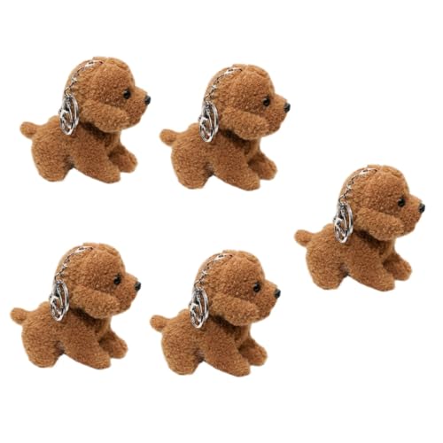 Porte clés peluche chien suspendu marron mignon petit format lot de 5