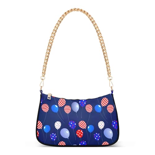 USA Balloons Dark Blue American Clutch Handbag Womens Shoulder Handbag Aesthetic Hobo Party Purse Zipper Closure Chain Strap