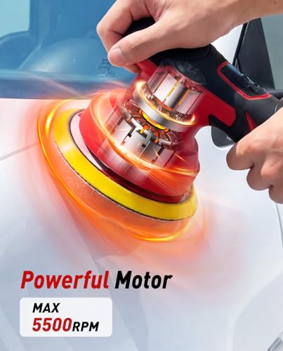 Image of 6 Inch Cordless Car Buffer Polisher Kit: Equipped with 2x4000mAh Batteries, Digital Display & 8 Speed Control, Comes with Extra Attachments for Car /Boat Detailing, Scratch Removal and Waxing