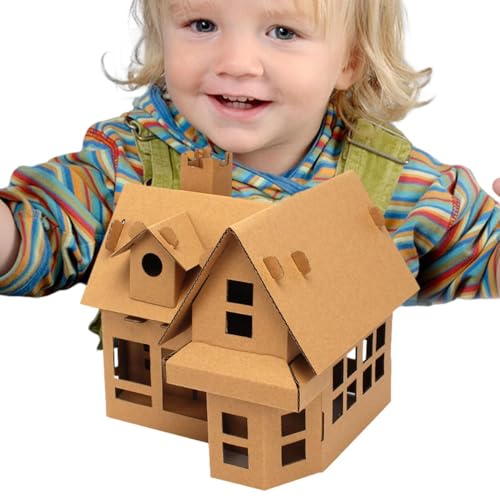 子供向けのダンボールハウス - 家の段ボールを着色 | 紙おもちゃの作り、鮮明なKTボード、実践能力、忍耐力、集中力、想像力を養う紙おもちゃ クリスマスプレゼントにサクサクKTボード