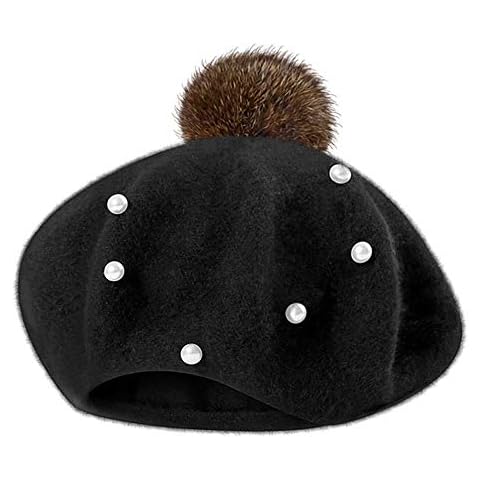 LISfsa Baby Girls Beret Hats Sweet Pearl Beanie Hats Pearly Ball Beanie Winter Warm Woolen Hat Cap Infant Fashion Beanie Hats Black 2-6 Years Cover