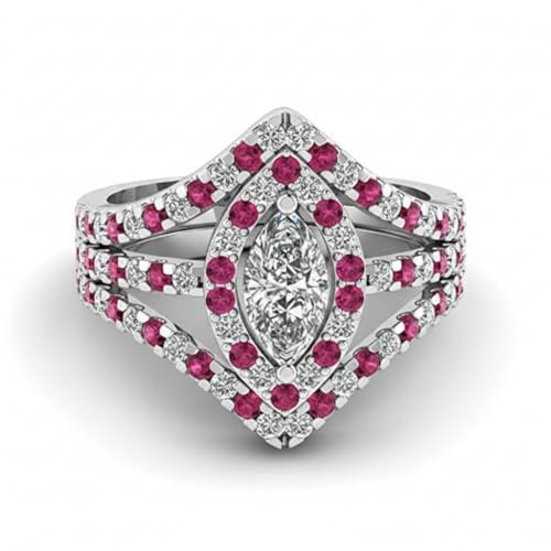 Image of Choose Your Gemstone Royal Empress Ring 925 Sterling Silver Marquise Shape Halo Engagement Rings Ornaments Surprise for Wife Symbol of Love Clarity Comfortable US Size 4 to 12