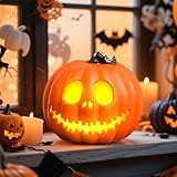 Halloween Deko Kürbis Laterne, Plastik Kürbis Windlicht LED Pumpkin Halloween Deko Outdoor Pumpkin Windlicht Batteriemodell Kürbislaterne Für Innen Herbstdeko oder Gartendeko (B)
