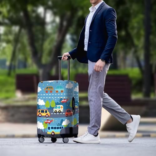Image of Coloranimal Traffic Car Cartoon Luggage Covers Travel Luggage Cover for 29-32 Inch Luggage Elastic Fashion Suitcase Cover Protector for Women Men Travel Accessories