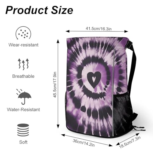 Drawstring Gym Backpack with Shoe Compartment And Wet Pocket, 28L Lightweight Waterproof Purple Tie Dye Sports Backpack for Workout Swim Beach Travel String Bag for Men Women2