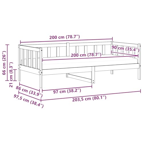 Tagesbett mit Matratze, Wachsbraun und Weiß, 90x200 cm, aus massivem Kiefernholz, modernes Einzelbett für Gästezimmer und kleine Apartments – Bild 3