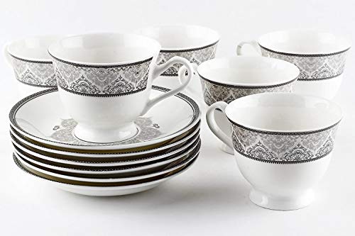Image of Bone China Tea Cup Saucer 160 ml, 6 Cups and 6 Saucer