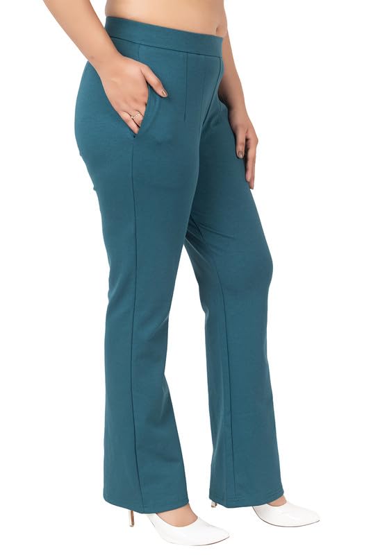 Image of Mlada Bootcut Flare Pants for Women Stretch Cotton Knit Boot Cut Mid Waist Flared Trouser Elastic Waist Band Utility Pockets for Formal Office Work Wear,Travel-Regular /Plus Size