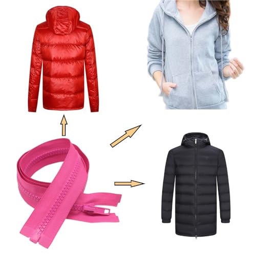 Image of YaHoGa 2PCS #5 25 inch Separating Jacket Zippers for Sewing Coats Jacket Zipper Replacement Plastic Zippers Bulk (25 inch Rose Red)