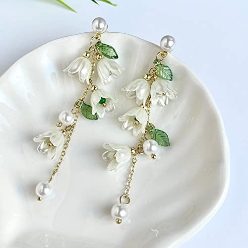 Dangle Flower Leaf Earring White Fairy Flower Earrings Summer Dangling Long Tassel Earrings Lily Of The Valley Earrings Jewelry4