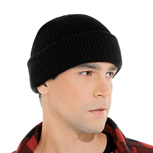 Beanie Mütze, Herren Feinstrick Beanie, Unisex warme Beanie Strickmütze, Feinstrick Mütze Doppelt Gestrickt, Wintermütze, Strickmütze für Herren und Damen, Geeignet für Outdoor-Reisesport, Schwarz Cover