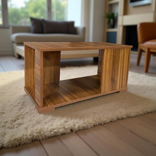 Image of MATTERHORN Linea Coffee Table - Modern Engineered Wood Center Table with Storage Shelf, Ideal for Living Room, Tea Table - DIY Assembly, Compact Design (80 x 40 x 40 cm, MOCT-R92113) (Almond Beige)